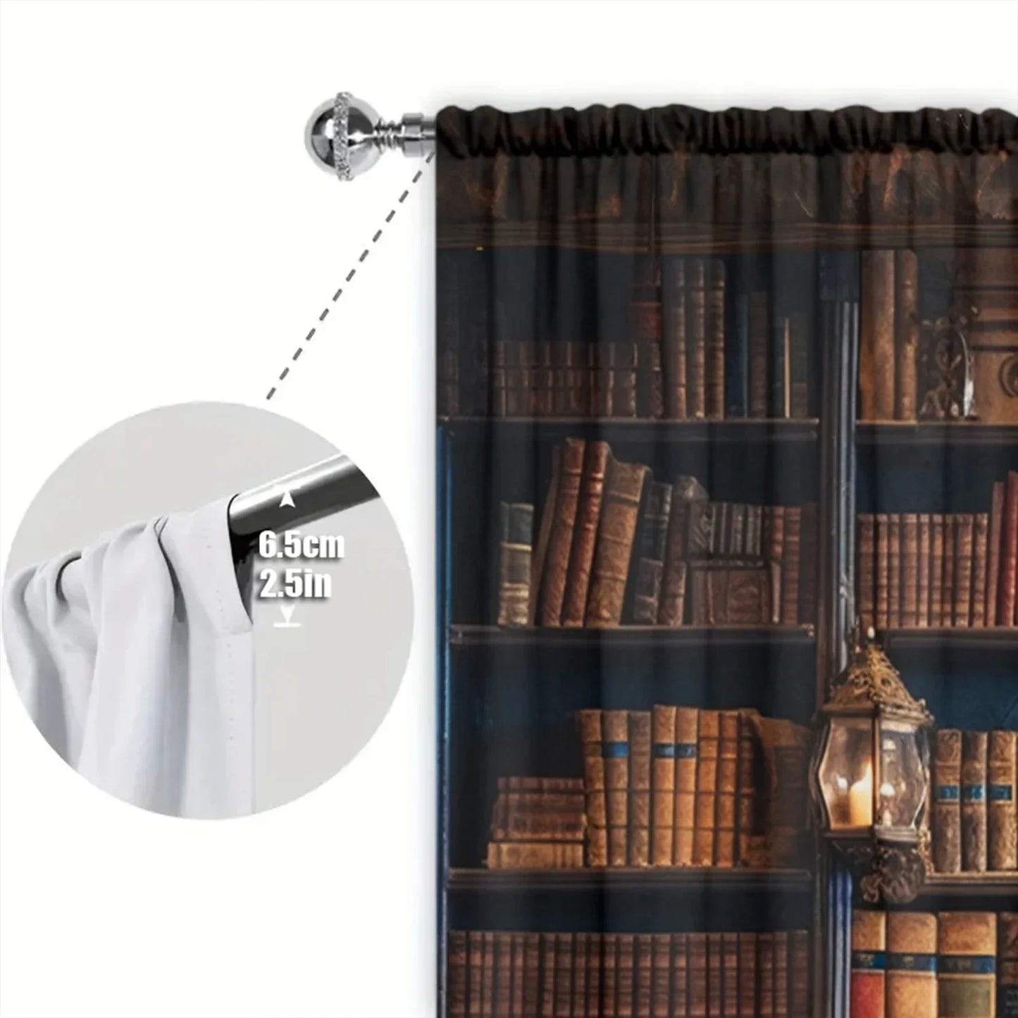 Rideau imprimé bibliothèque du moyen âge, 2 pièces, pour la décoration de la maison, traitement de fenêtre à poche pour chambre à coucher, bureau, cuisine, salon