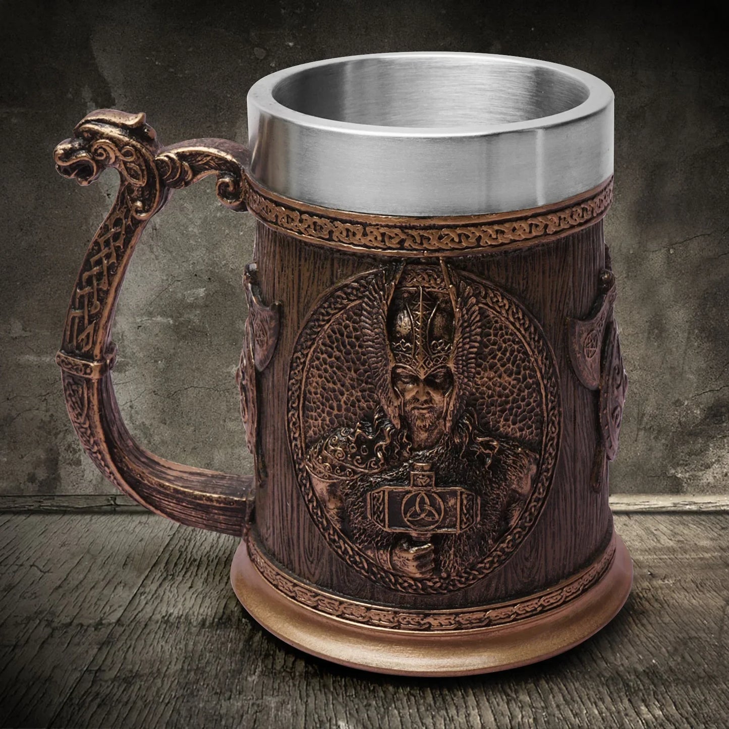 Tasses à bière Norse Myenson, arbre du monde, viking, kokor, baril de chêne, chope en résine, acier inoxydable, tasse à eau, tasse à café, 600ml