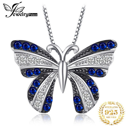 JewelryPalace – collier avec pendentif papillon bleu pour femmes, en argent Sterling 925, bijou fin et tendance, sans chaîne, cadeau idéal