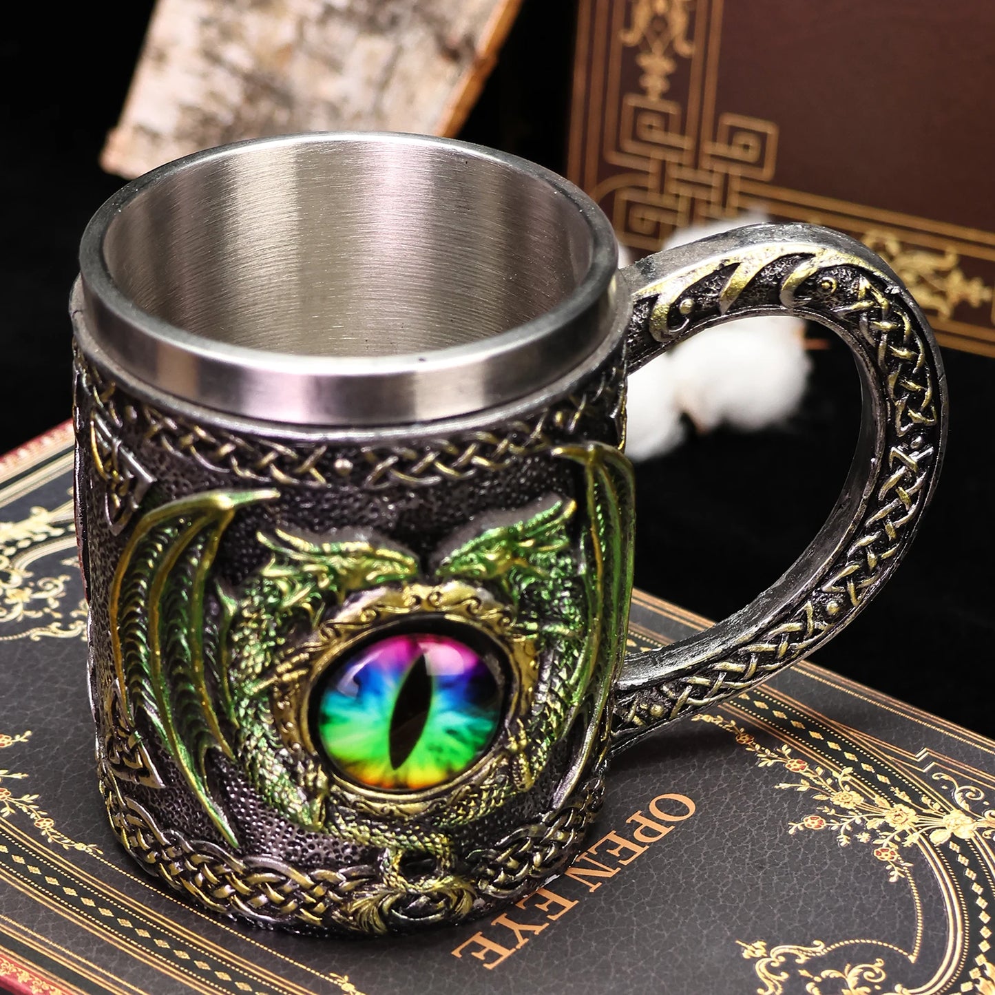 Dragon Eye Tankard 304 acier inoxydable intérieur médiéval croix épées chevalier bière thé café tasse Stein tasse 450ml Halloween cadeau