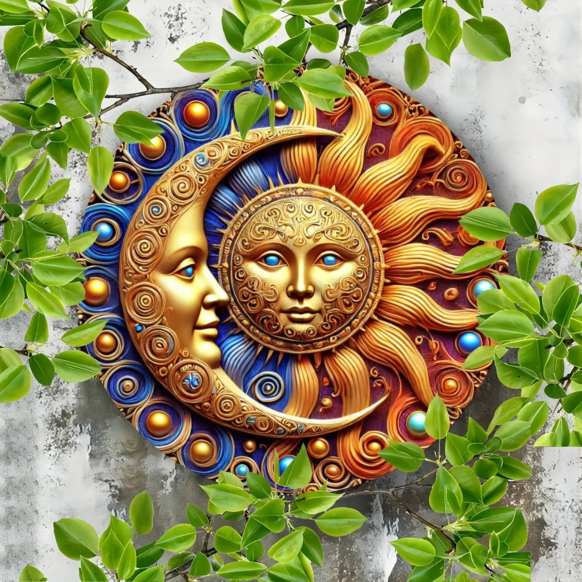 Panneau métallique rond en étain, soleil et lune rustique, décoration d'intérieur Durable et résistante aux intempéries pour maman et femme, 1 pièce