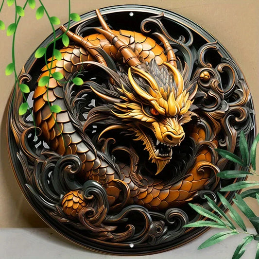 Panneau rond en aluminium avec motif de dragon créatif, art mural, décor de maison et de bureau, décoration murale de garage, décoration de chambre