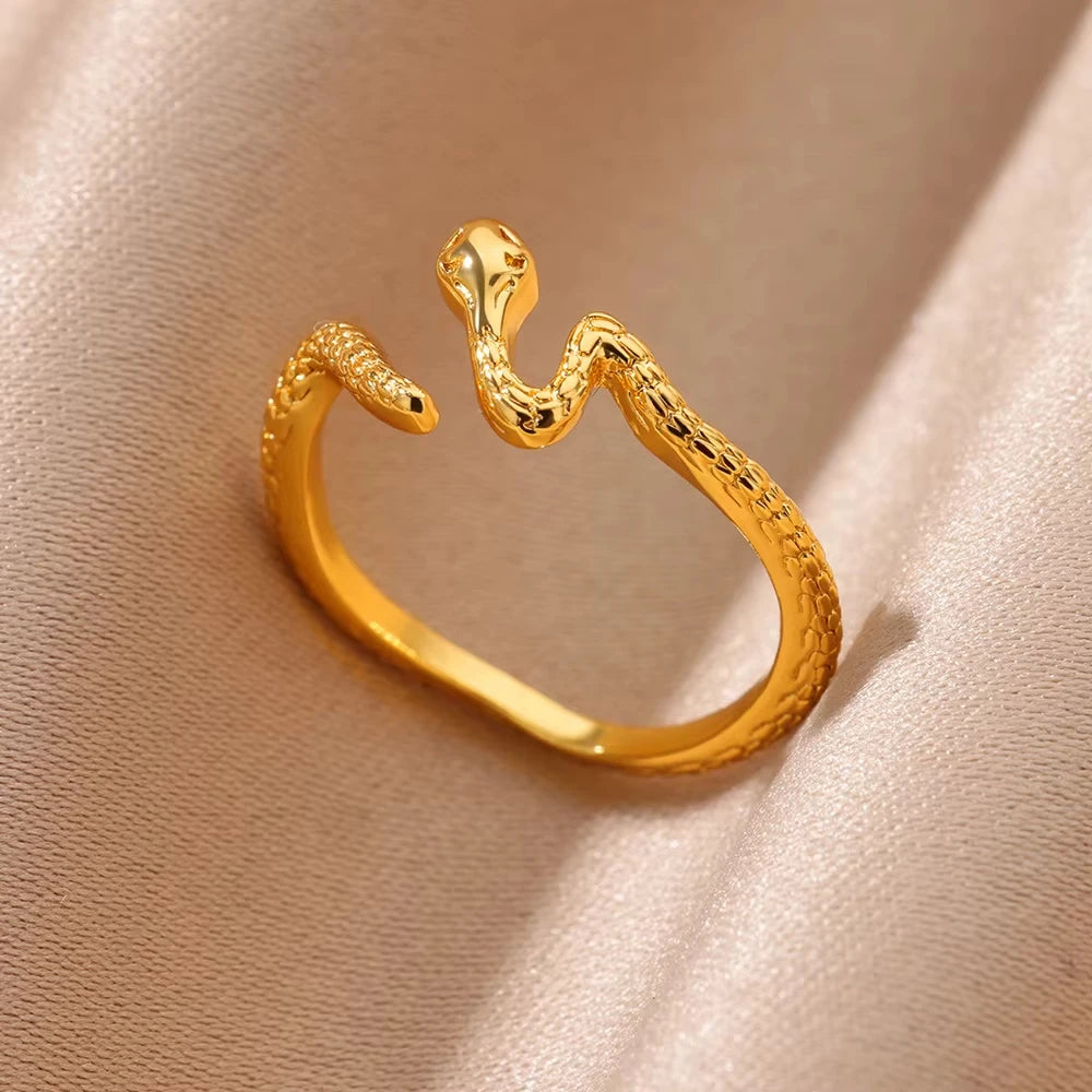 Bague Serpent Réglable en Acier Inoxydable Plaqué Or 316L – Style Gothique Vintage Unisexe