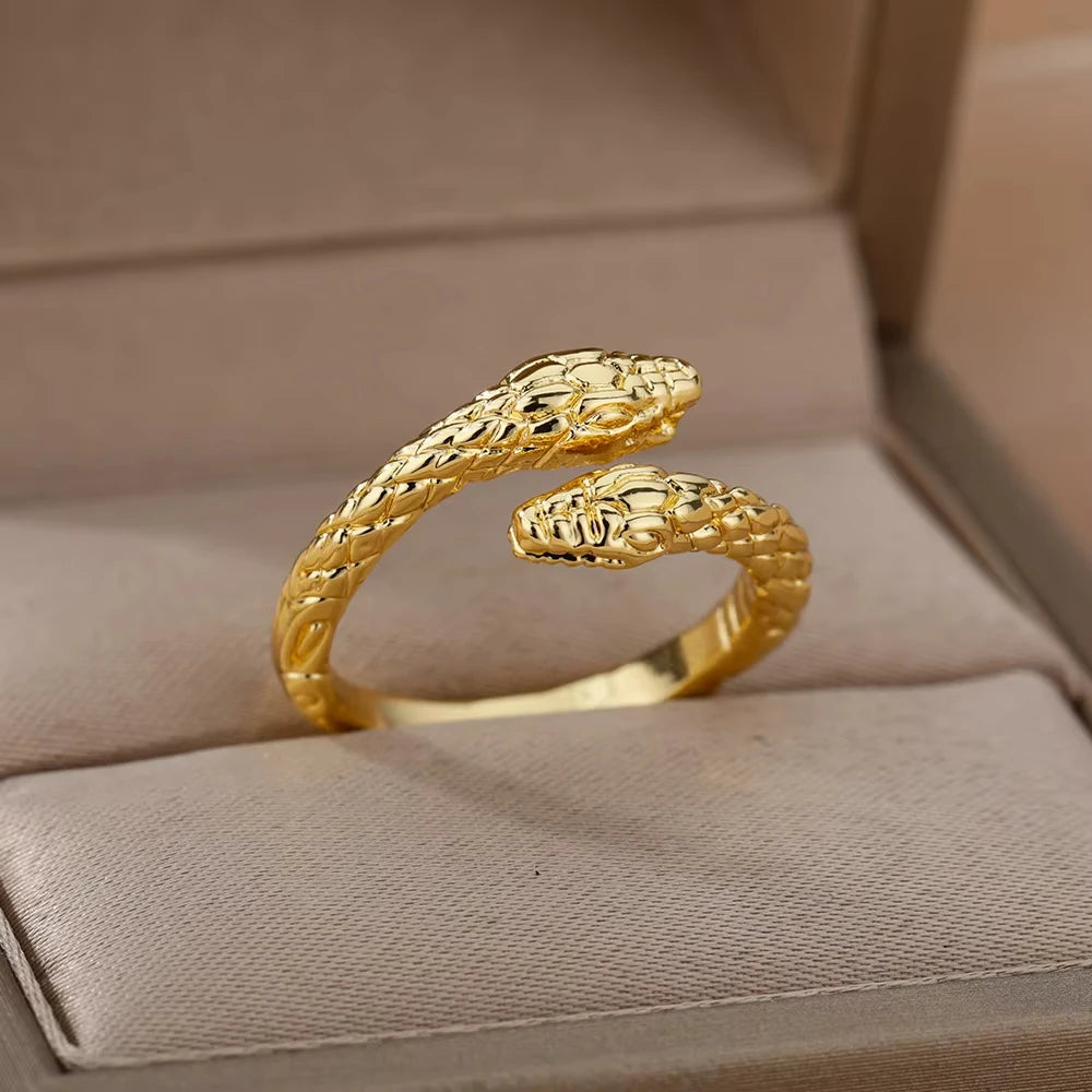 Bague Serpent Réglable en Acier Inoxydable Plaqué Or 316L – Style Gothique Vintage Unisexe
