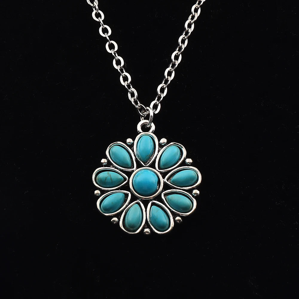 JOLagenlook-Collier avec pendentif à barre rectangulaire turquoise, bohème occidental, cowgirl, longueur réglable, bijoux longs, tour de cou à maillons, 20"