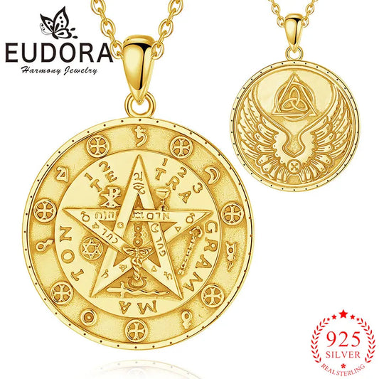 Collier Eudora en Argent Sterling 925 avec Pendentif Aile de Tétragramme en Or 18K – Amulette Symbolique Unisexe, Joaillerie Fine Contemporaine