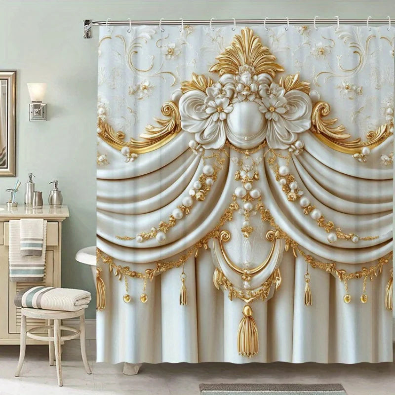 Rideau de douche à motif de fleurs exquises |   Imperméable et lavable en machine, idéal pour la décoration de la maison, de l'hôtel et de la pièce, une pièce