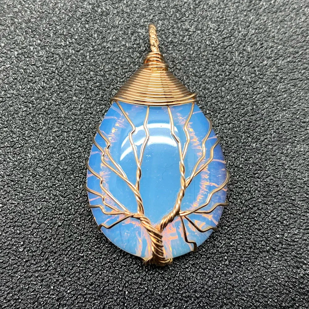 Pendentif en pierre naturelle pour femme, breloques en cristal, arbre de vie fait à la main, goutte d'eau, bijoux de déclaration, cadeau de bricolage, mode