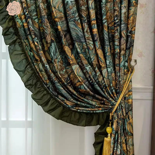 Rideaux personnalisés en velours vert rétro américain, pour salon, chambre à coucher, baie vitrée, Style Vintage français, pour l'automne doré