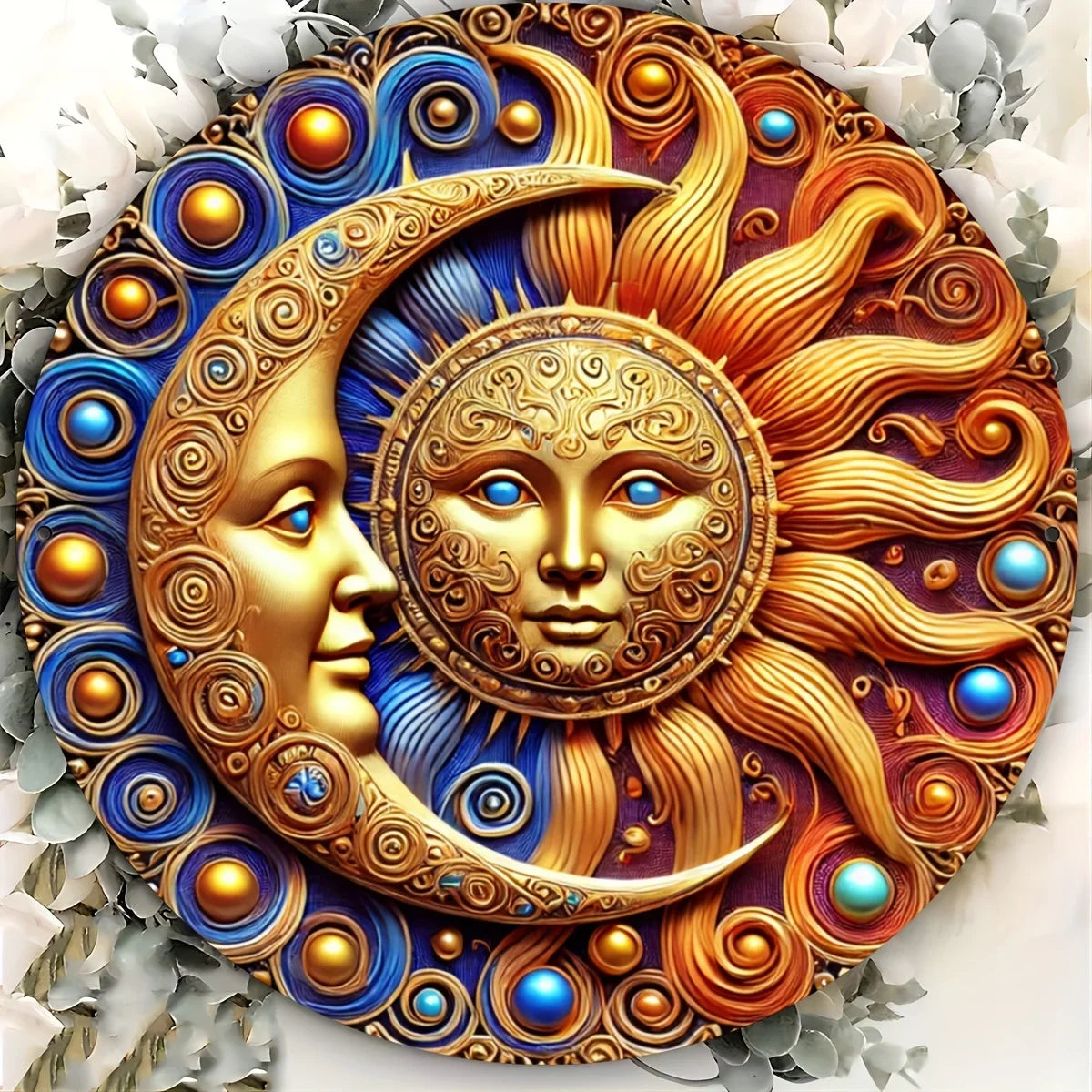 Panneau métallique rond en étain, soleil et lune rustique, décoration d'intérieur Durable et résistante aux intempéries pour maman et femme, 1 pièce