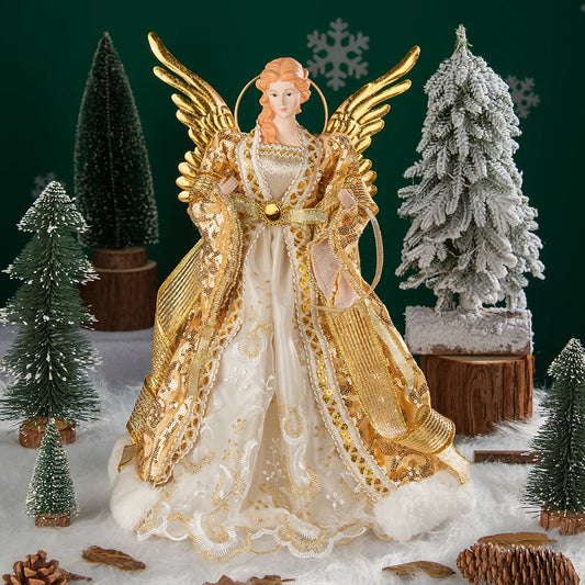 Ornements d'ange pour dessus d'arbre de noël, décoration d'arbre de noël en or, décors de noël en or pour jardin, cour, café, décor de bureau