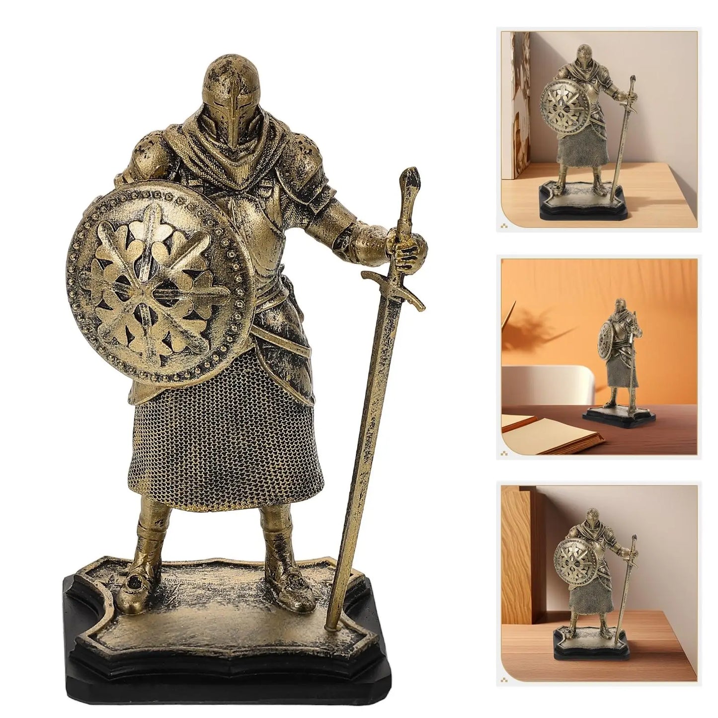 Statue de chevalier rétro en résine, ornements décoratifs pour la maison et le bureau, Sculpture de soldat ancien Miniature médiévale