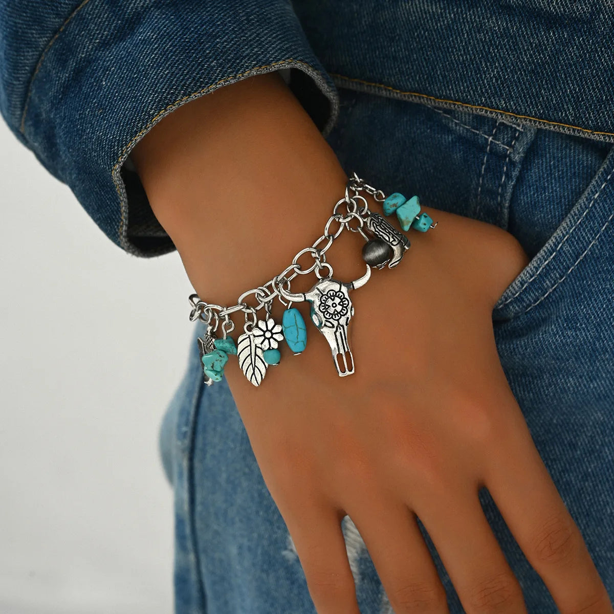 Chapeau de pays occidental tête d'animal feuille plume femmes Bracelets porte-bonheur femmes Bracelets en cuir hommes bracelet en gros bijoux cadeau