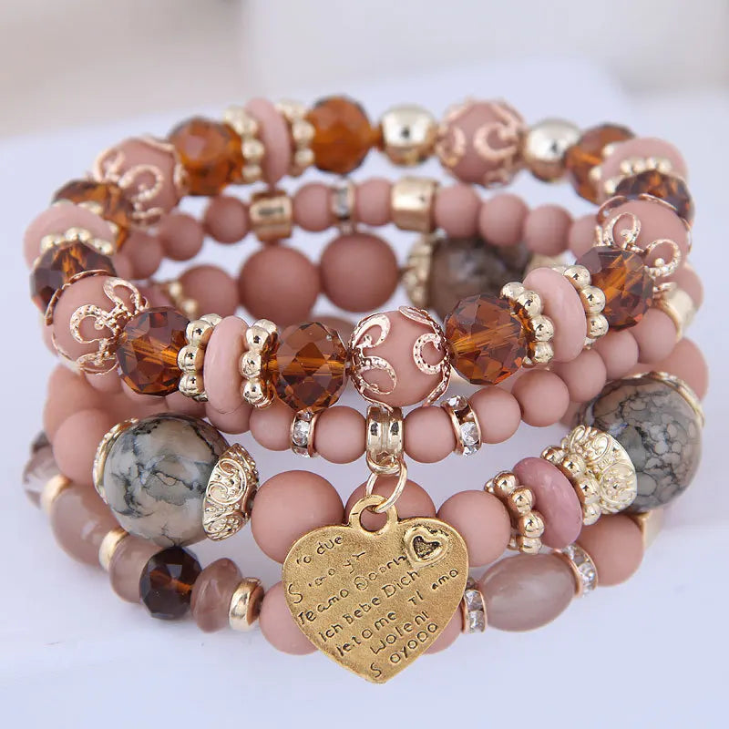 DIEZI bohème rose perles de cristal coeur bracelets porte-bonheur femmes filles ethnique arbre de vie breloque Bracelet Pulseira Feminina