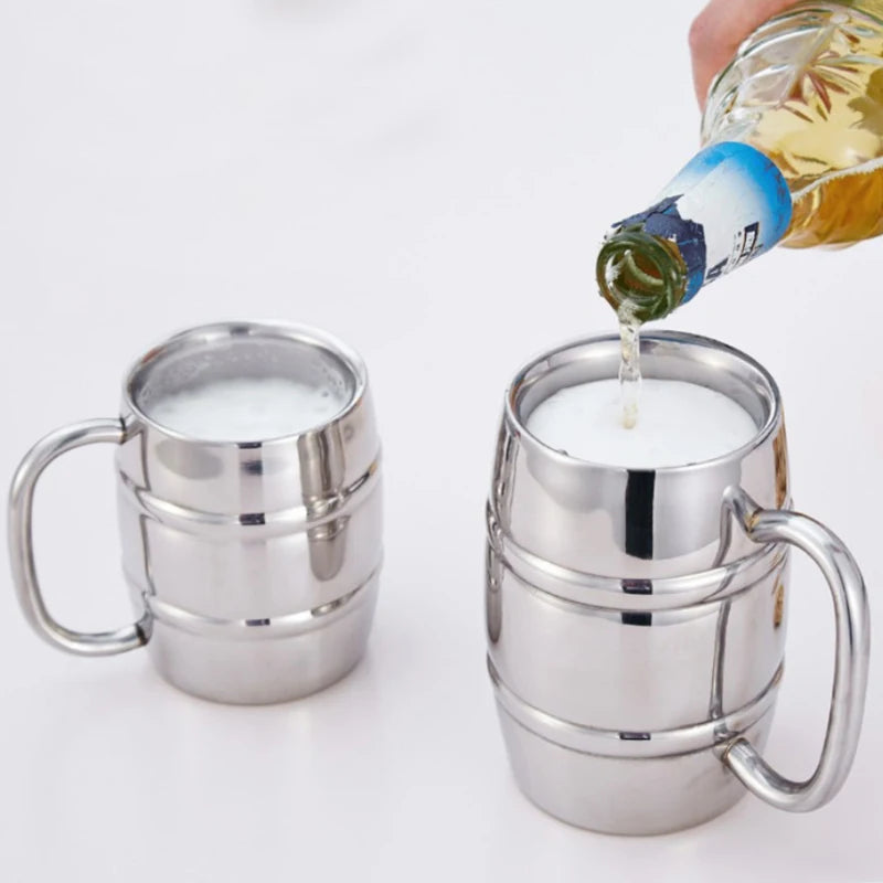 Double tasse à bière en acier inoxydable de 500/450ml, tasse à café occidentale de Camping en plein air avec poignée, tasses d'eau portables isolées