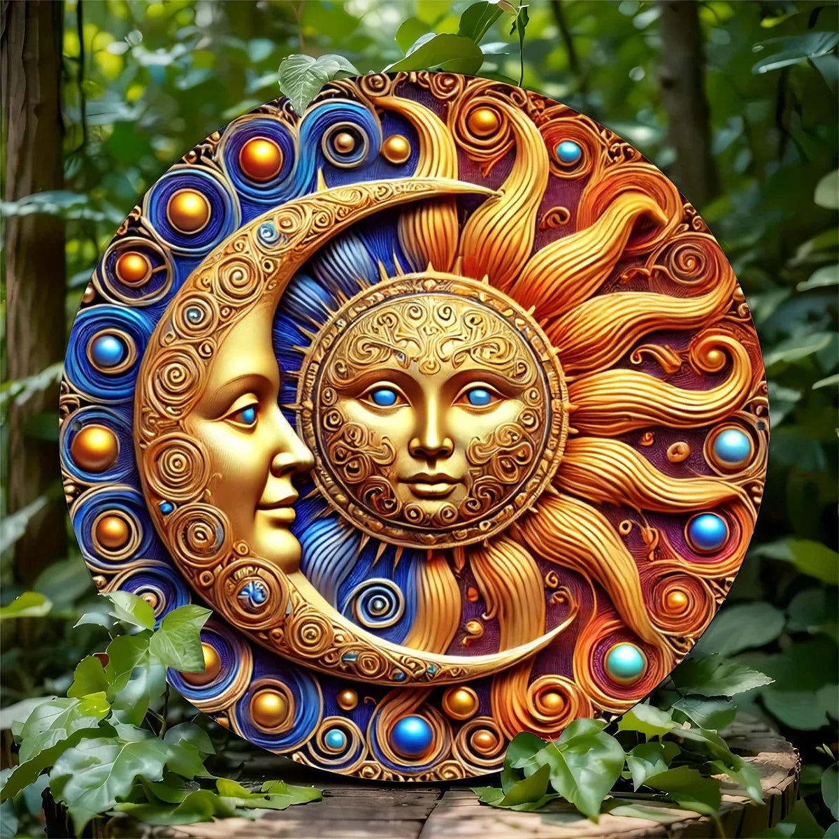 Panneau métallique rond en étain, soleil et lune rustique, décoration d'intérieur Durable et résistante aux intempéries pour maman et femme, 1 pièce