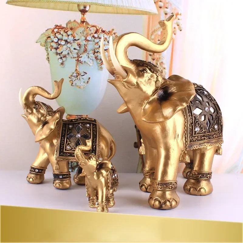 Statue d'éléphant en résine dorée Feng Shui, 1 pièce, Sculpture de coffre d'éléphant élégant, Figurine de richesse porte-bonheur, ornements artisanaux, décoration de maison