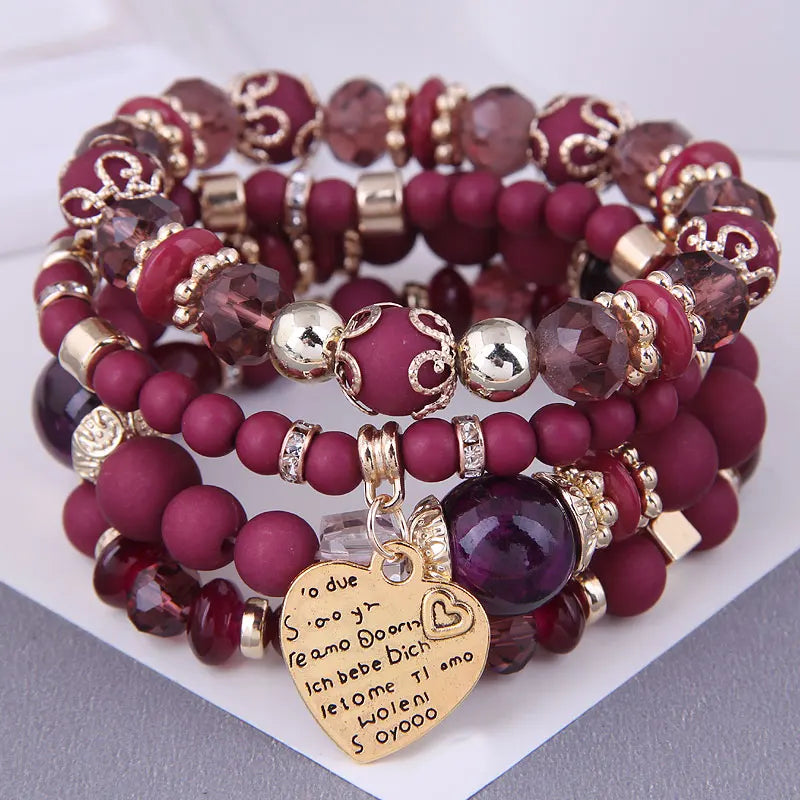 DIEZI bohème rose perles de cristal coeur bracelets porte-bonheur femmes filles ethnique arbre de vie breloque Bracelet Pulseira Feminina