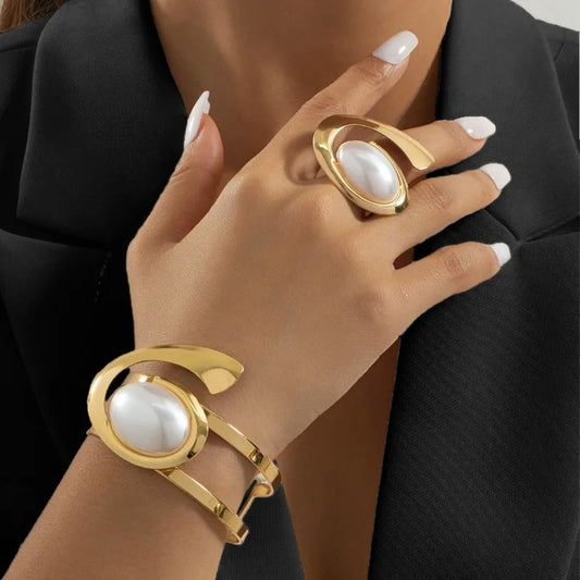 Ensemble de bagues et Bracelets en spirale de perles exagérées pour femmes et filles, bijoux de personnalité géométrique à la mode, cadeau de fête de vacances OL S247