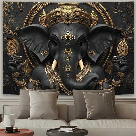 Tapisserie Ganesha 3D de luxe, 1 pièce, Design Ganesha vibrant, tenture murale en Polyester pour la décoration de la maison et du salon