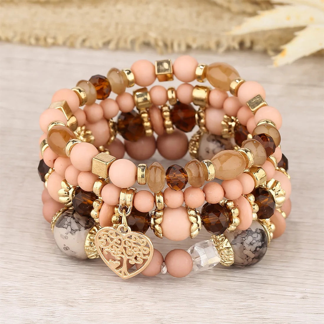 DIEZI bohème rose perles de cristal coeur bracelets porte-bonheur femmes filles ethnique arbre de vie breloque Bracelet Pulseira Feminina