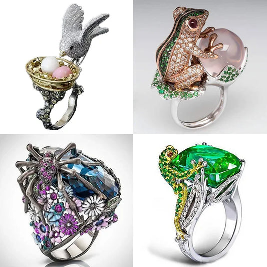 Bagues Araignée Uniques pour Femmes avec Cristaux CZ Brillants et Pierres Animales – Accessoires Cadeaux Raffinés