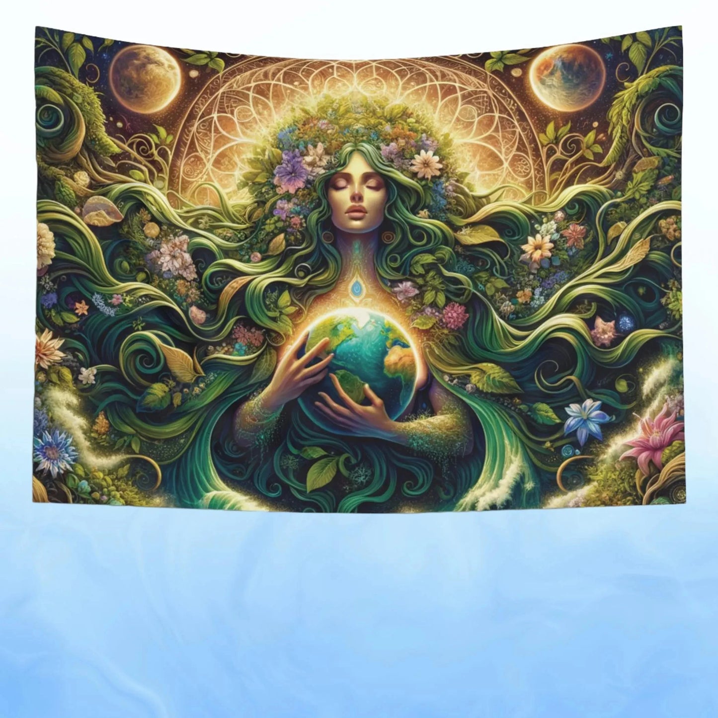 Gaia Art mère terre tapisserie murale mère Nature tenture murale bohème décor à la maison salle de méditation tapisserie fond tissu