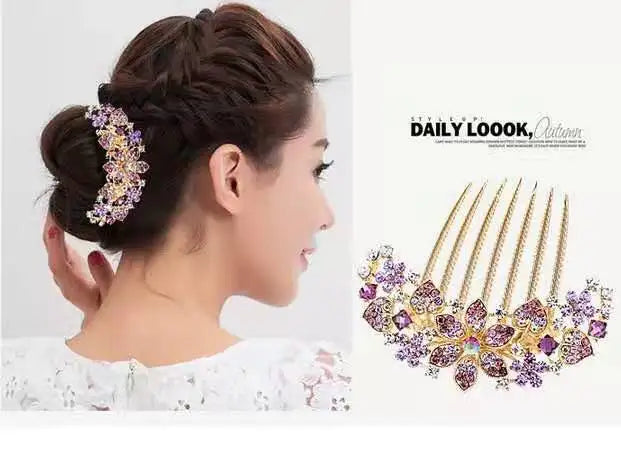 Peigne à cheveux en alliage de strass de luxe, accessoire Vintage élégant, épingle à cheveux fleur en cristal, bâtons pour femmes, accessoires pour cheveux
