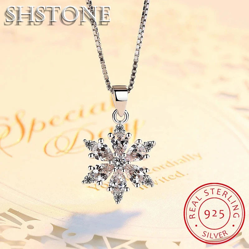 SHSTONE – collier avec pendentif flocon de neige en argent Sterling 925, Zircon AAA, pour femmes, bijoux fins de mariage