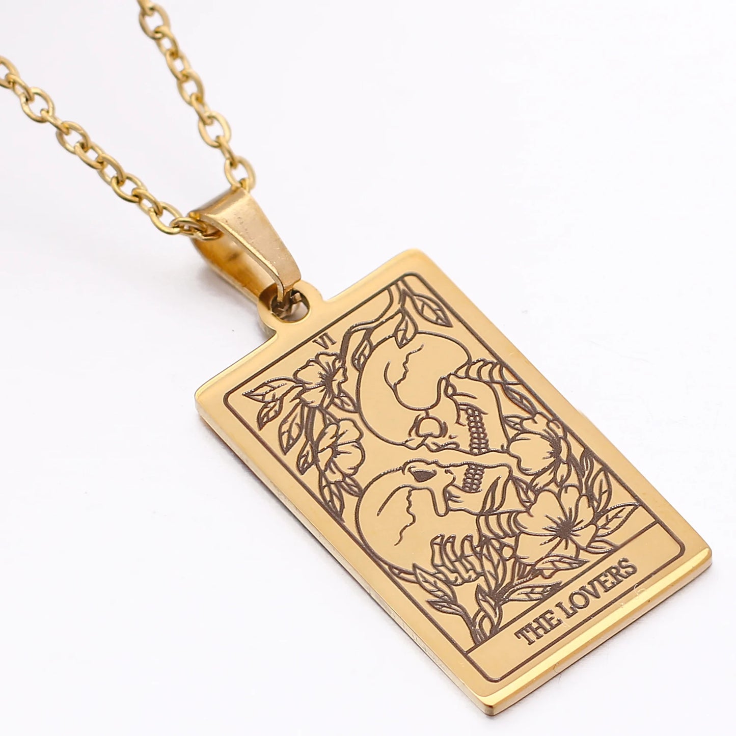 Collier de carte de Tarot en acier inoxydable, amulette porte-bonheur, bijoux ras du cou pour femmes, pendentif magicien/étoile/lune/soleil, vente en gros