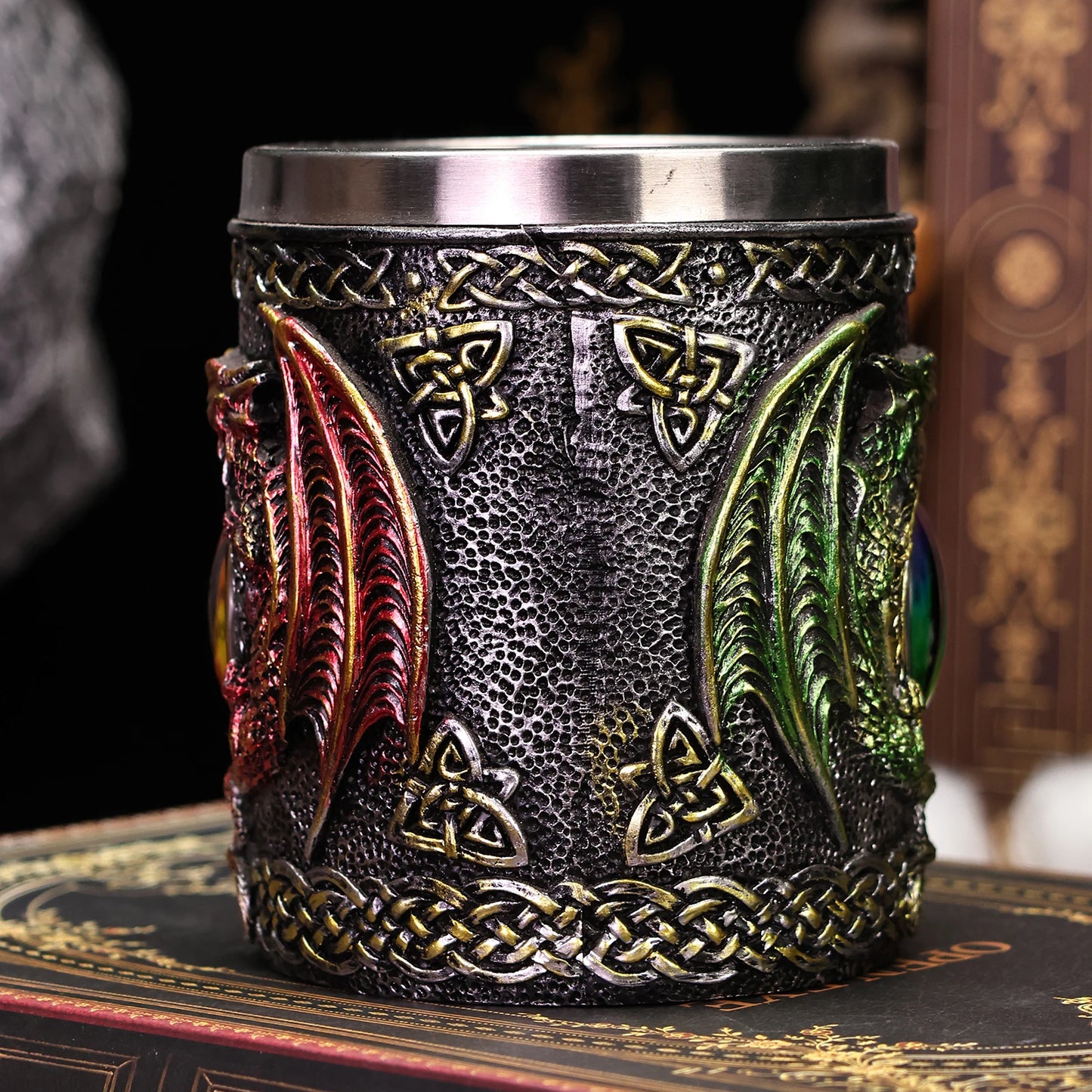 Dragon Eye Tankard 304 acier inoxydable intérieur médiéval croix épées chevalier bière thé café tasse Stein tasse 450ml Halloween cadeau