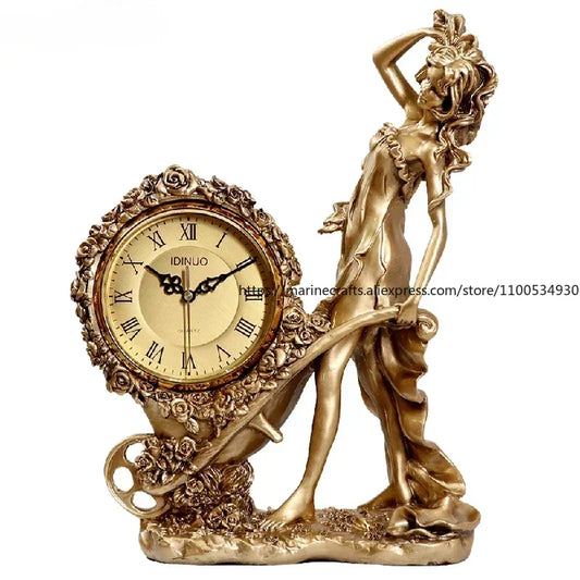 Horloge à pendule artistique européenne, ornements de montre, horloge de bureau, maison, salon, décorations de meuble TV
