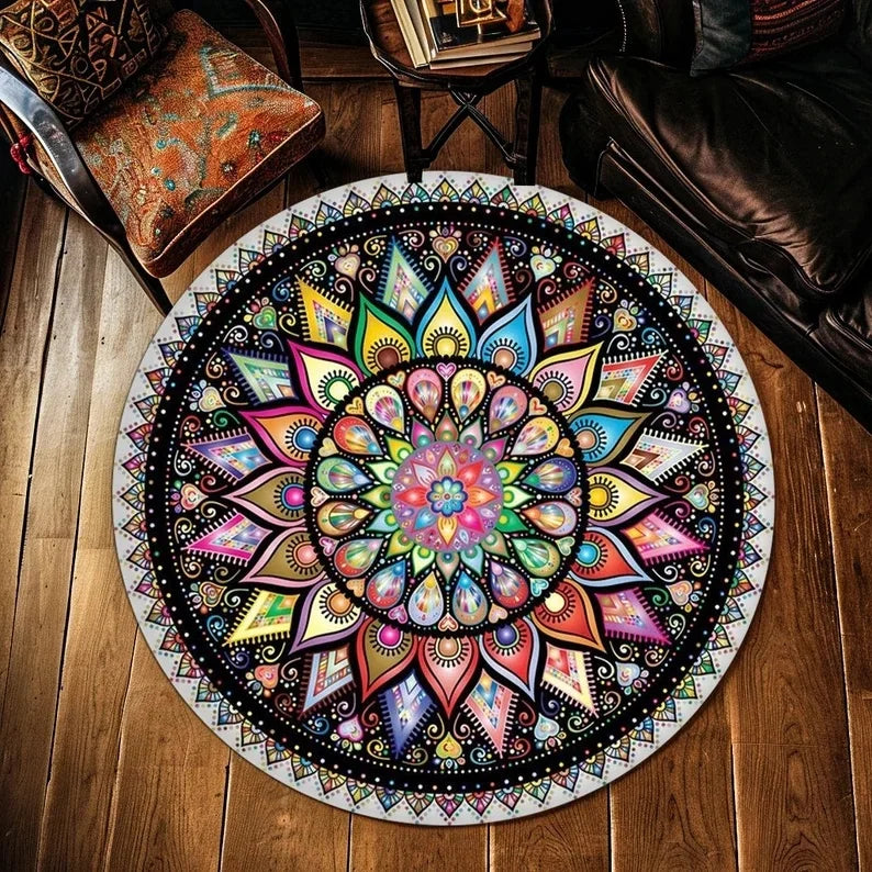 Tapis de Yoga Mandala coloré, pour salon, chambre à coucher, chevet, canapé, zone de salon, tapis de sol, lavable en Machine