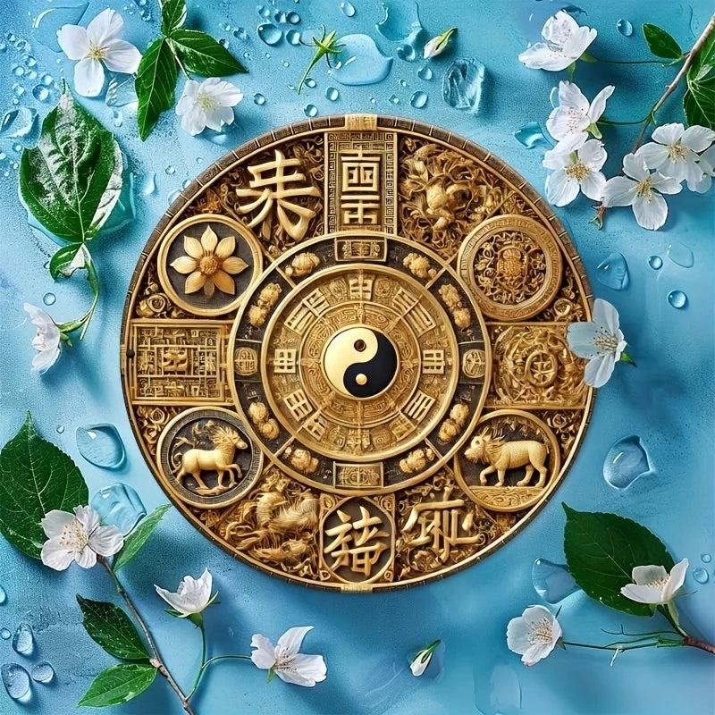 Badge de prospérité plat 2D 8 pouces, Gossip Lucky Feng Shui, planche en bois, puissance orientale mystique, accessoires de décoration de bureau, cadeaux pour séance photo