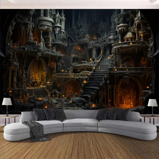 Tapisserie de château gothique Vintage, thème d'horreur, tenture murale pour décoration d'halloween, château de Vampire, scène intérieure, décoration de fête