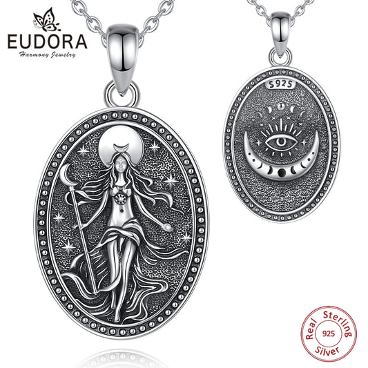 Eudora 925 argent Sterling NYX lune déesse collier Wicca païen amulette pendentif hellenique bijoux beau cadeau pour femmes hommes