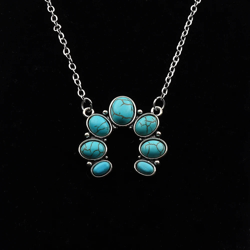 JOLagenlook-Collier avec pendentif à barre rectangulaire turquoise, bohème occidental, cowgirl, longueur réglable, bijoux longs, tour de cou à maillons, 20"
