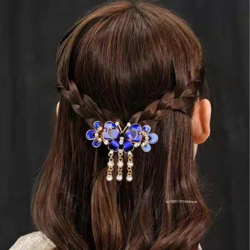 Zunderes-Épingle à cheveux avec pompon papillon pour femme, style ethnique rétro, petite pince crabe, vêtements de sauna, cadeau de bijoux élégants, accessoires à la mode