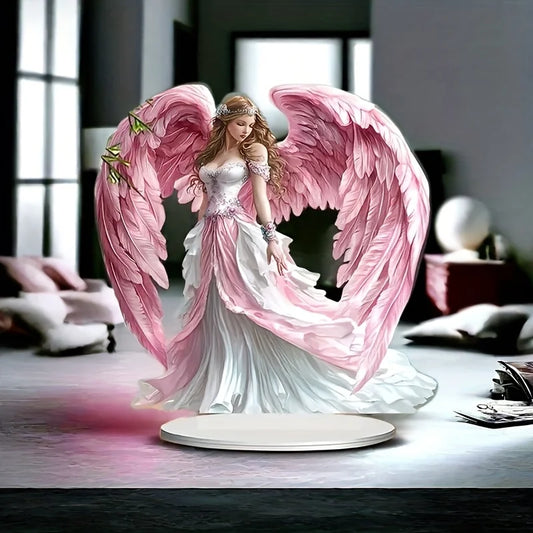 Ailes d'ange en acrylique bohème plates 2D/Statue de gardien avec Base/décoration de bureau multifonctionnelle
