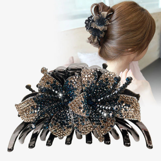 Pinces à cheveux à Double fleur, épingles à cheveux pour filles et femmes, Barrettes à strass, accessoires pour cheveux en forme de crabe, nouvelle collection