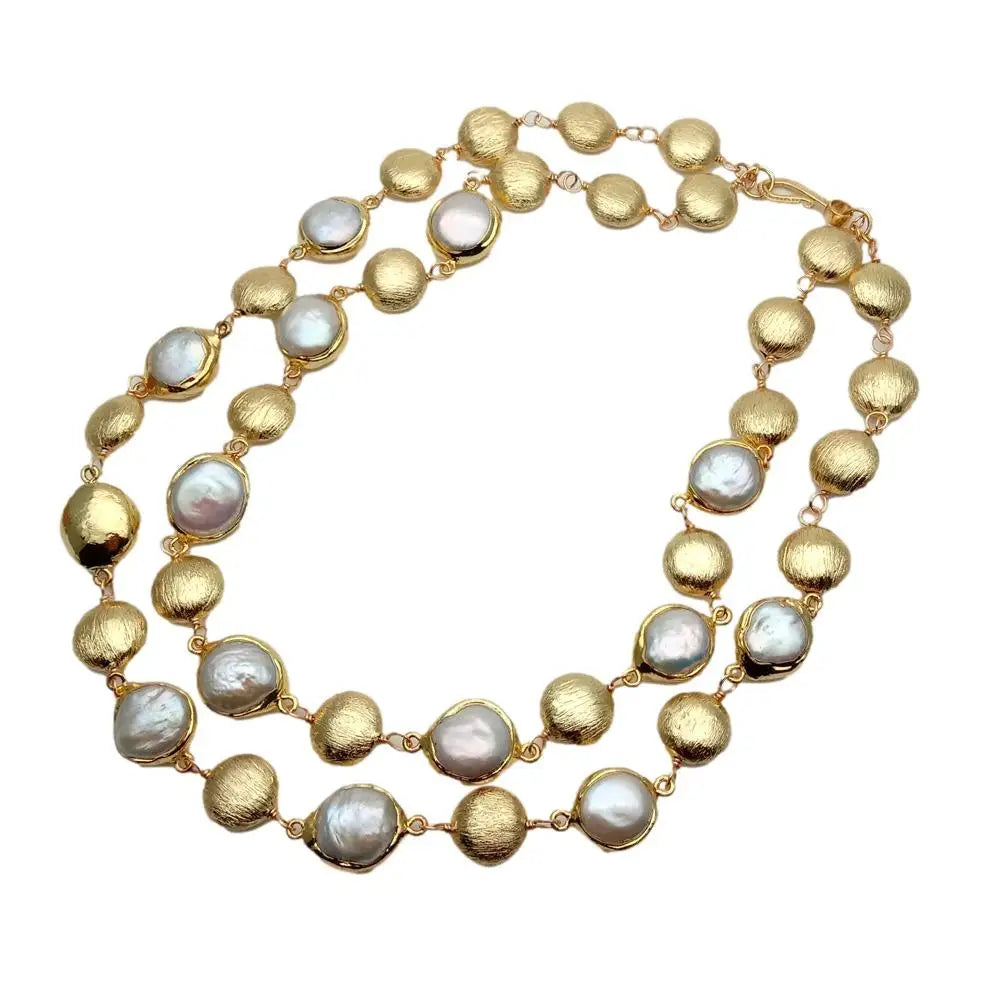 YYGEM-Collier de perles de culture d'eau douce pour femme, perle de pièce de monnaie blanche, bijoux multibrins brossés, style luxueux, 17mm, 15mm