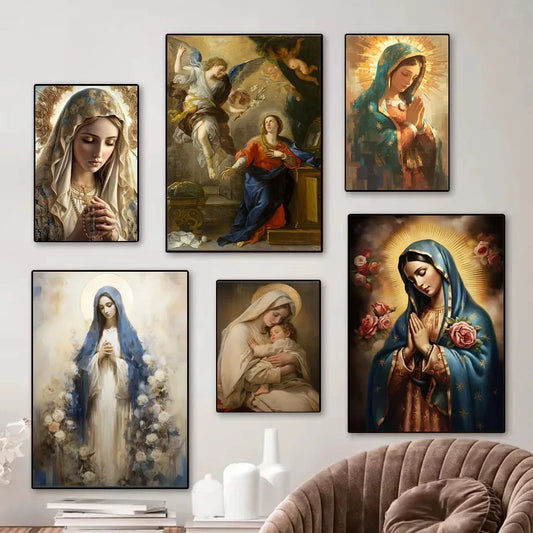 Toile Vintage vierge marie et jésus, 1 pièce, affiche de foi chrétienne, Art mural pour la maison, décor Vintage pour salon, cuisine, salle de bain