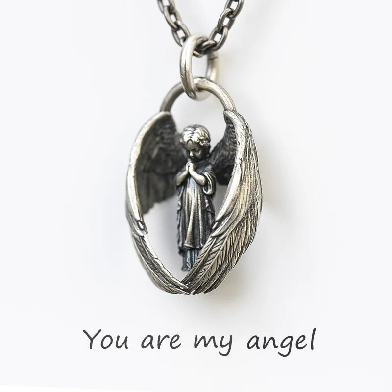 Collier ange gardien couleur or pendentif ailes d'ange Style rétro pendentif bijoux en gros