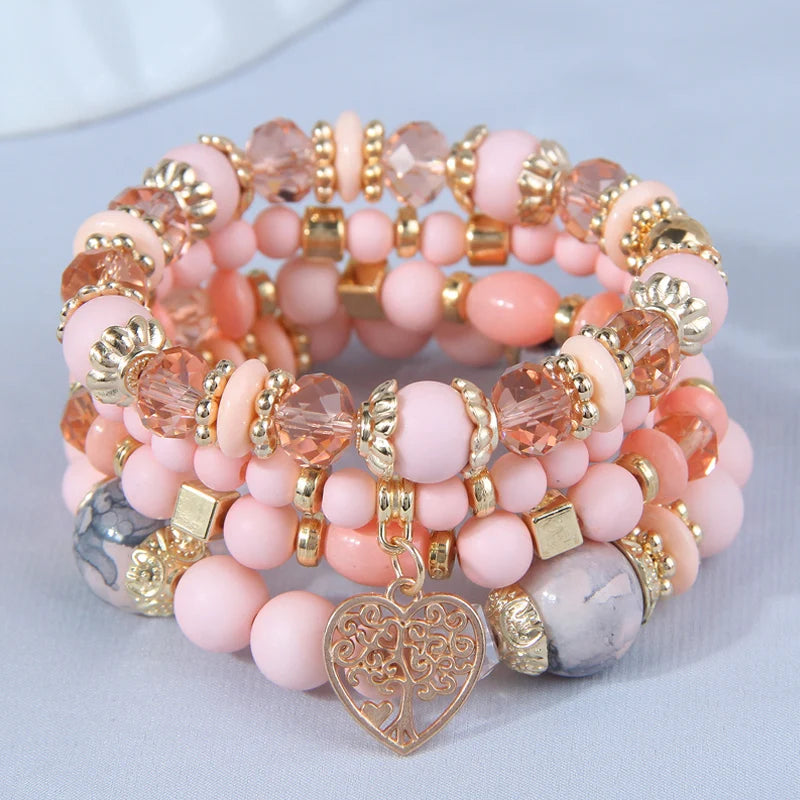 DIEZI bohème rose perles de cristal coeur bracelets porte-bonheur femmes filles ethnique arbre de vie breloque Bracelet Pulseira Feminina