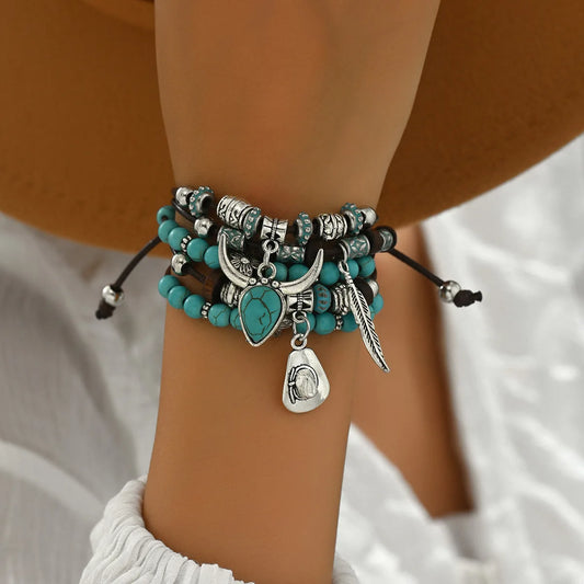 Chapeau de pays occidental tête d'animal feuille plume femmes Bracelets porte-bonheur femmes Bracelets en cuir hommes bracelet en gros bijoux cadeau