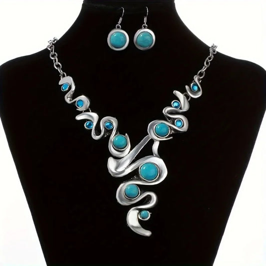 Tendance Vintage 2 pièces/ensemble, ensemble de Style ethnique à la mode, collier et boucles d'oreilles en zircone, ensemble de bijoux de vacances personnalisés bohème