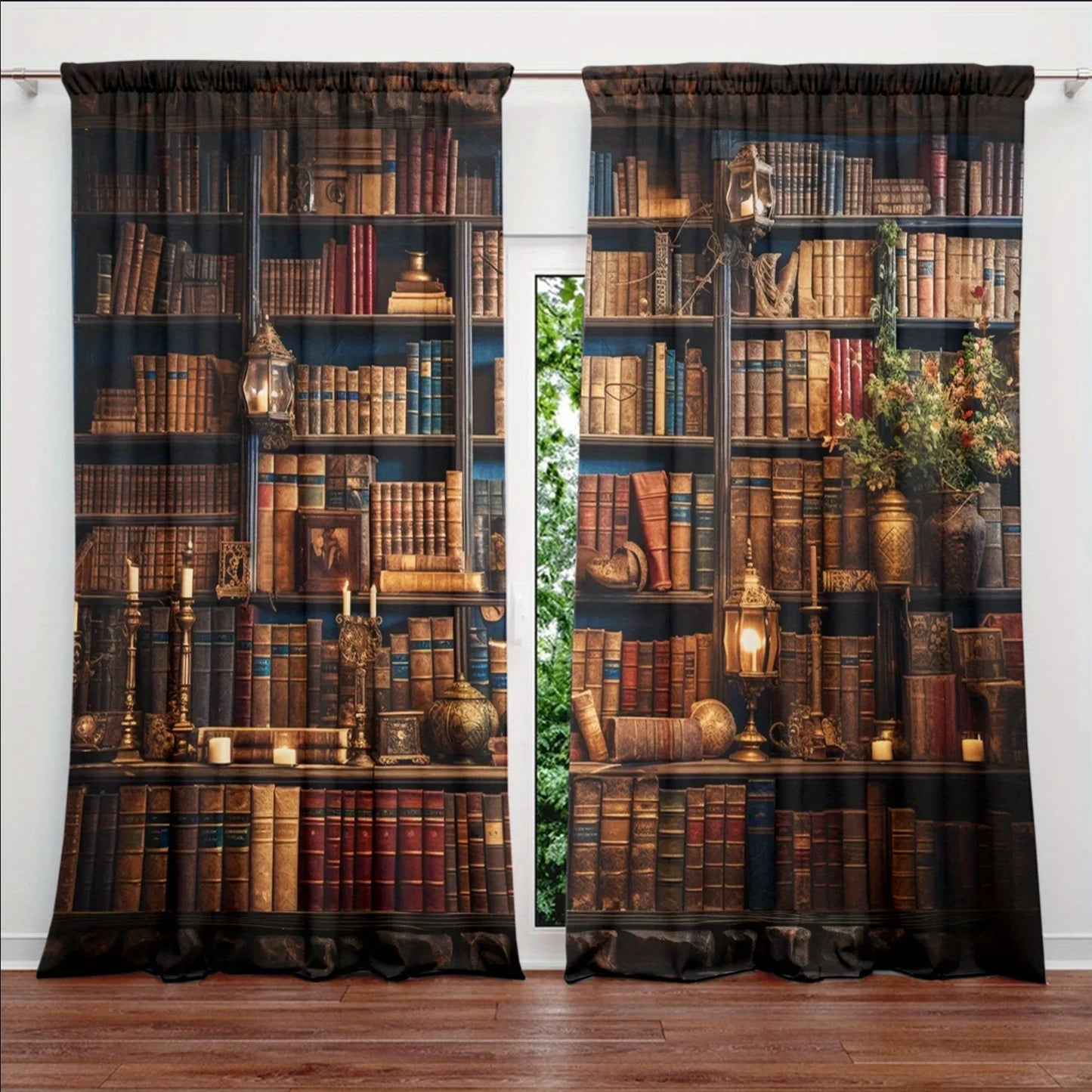 Rideau imprimé bibliothèque du moyen âge, 2 pièces, pour la décoration de la maison, traitement de fenêtre à poche pour chambre à coucher, bureau, cuisine, salon