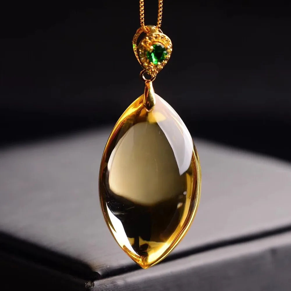 Pendentif Quartz en Forme de Goutte d'Eau pour Femme, Pierre Naturelle, Couleur Jaune, 38x15mm, Collier de Perles à la Mode, AAA