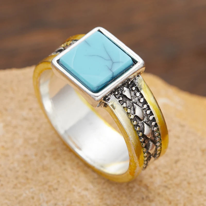 Bague rétro bohème couleur argent Imitation branche Turquoise, mode Style ethnique pour femmes, bijoux de fête, Festival, accessoires, cadeau