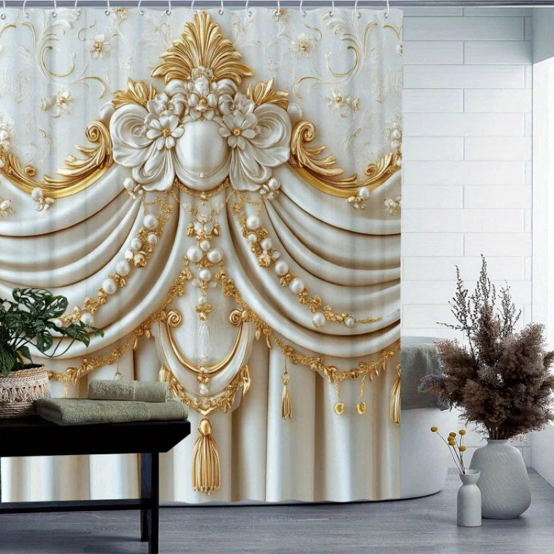 Rideau de douche à motif de fleurs exquises |   Imperméable et lavable en machine, idéal pour la décoration de la maison, de l'hôtel et de la pièce, une pièce